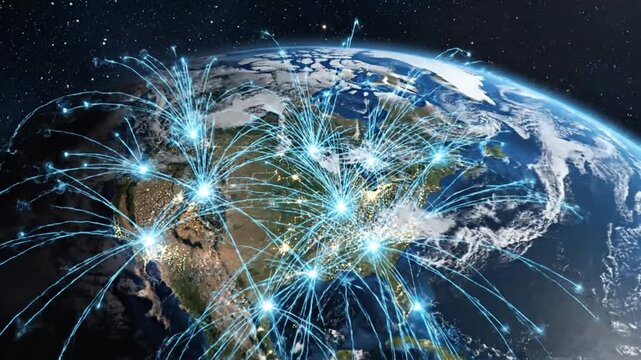 Global network connections across the Earth.