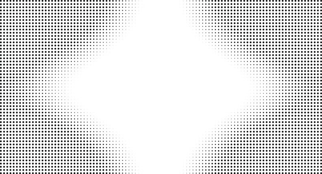 Abstract black and white halftone pattern with geometric shapes and a central white negative space. isolated on transparent background, Vector, illustration