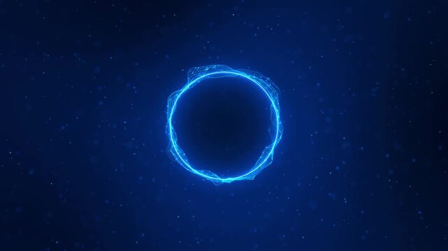 Futuristic Blue Halo Light waves creates smooth circular motion effect on dark gradient field. Perfect for UI visuals, innovation promos, science themes, digital branding, or abstract tech scenes 3D