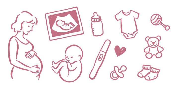 Pregnancy and baby doodle icon set hand drawn vector illustration