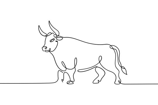 Minimalist line drawing depicts a bull in a continuous flowing design