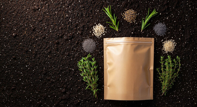 Eco Packaging for Gardeners with Seeds on Soil, Perfect for Gardening and Eco-Friendly Products