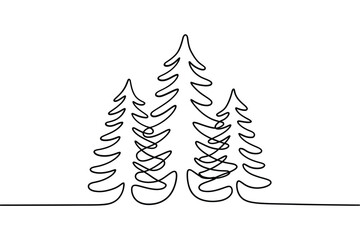 Fototapeta premium Minimalist line drawing of three evergreen trees in a continuous style