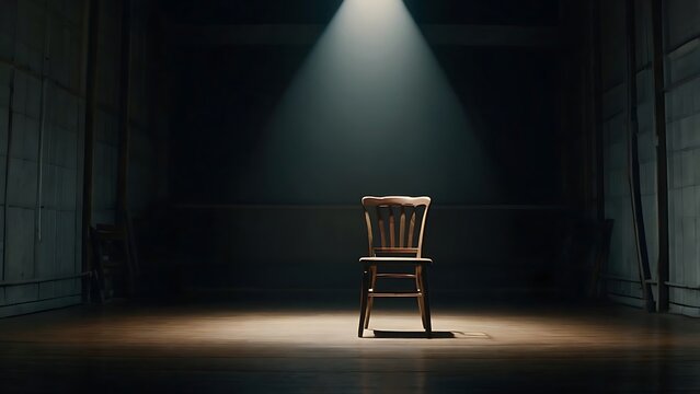 Spotlight on empty chair conveying solitude introspection and symbolic absence
