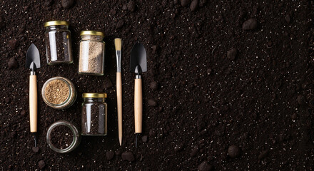 Soil analysis tools and samples for gardeners and scientists in agriculture research