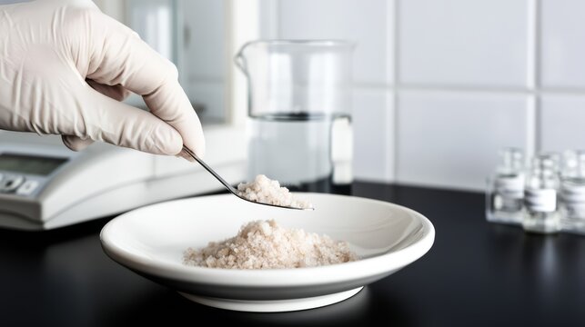 A laboratory technician testing the purity of industrial salt crystals.