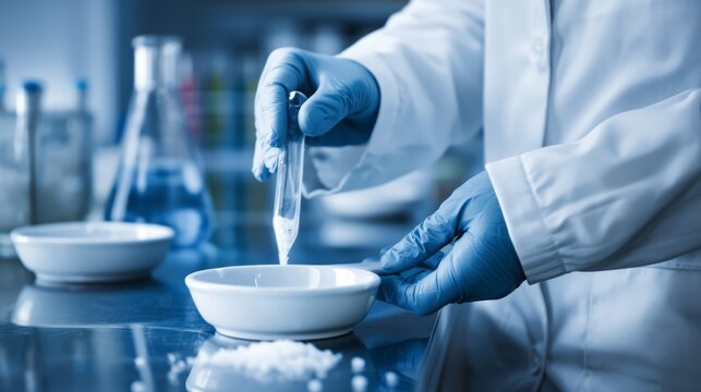 A laboratory technician testing the purity of industrial salt crystals.