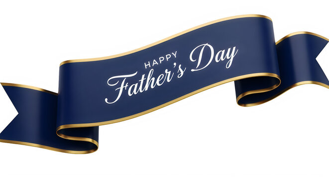 Happy father's day elegant navy blue ribbon banner for celebrating dad and fatherhood with love