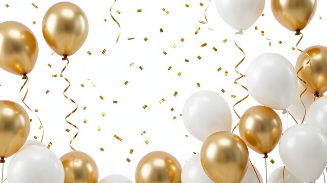 Gold and White Balloons with Confetti, Celebrating Joyful Events and Special Occasions