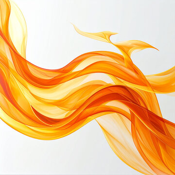 Vibrant abstract flame motif with smooth curves on a white background