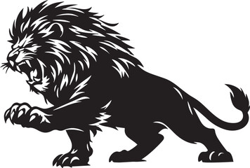Obraz premium Bold Lion Silhouette Vector in Black and White Powerful Wildlife Illustration