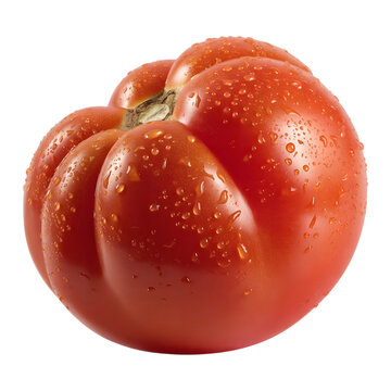 Fresh heirloom tomato with water drops isolated on transparent background top view macro organic raw beefsteak vegetable for culinary design healthy vegetarian