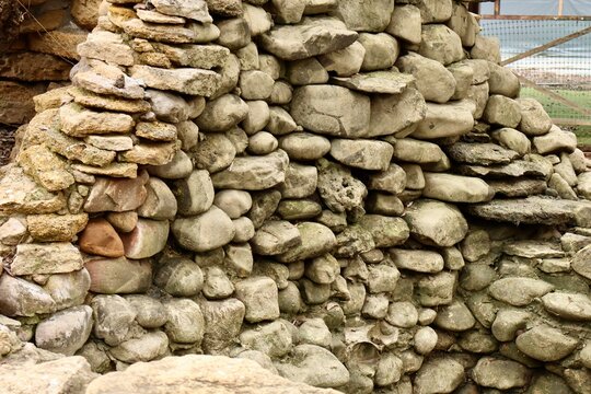 Rustic Dry Stone Wall Texture in Public Park Landscape