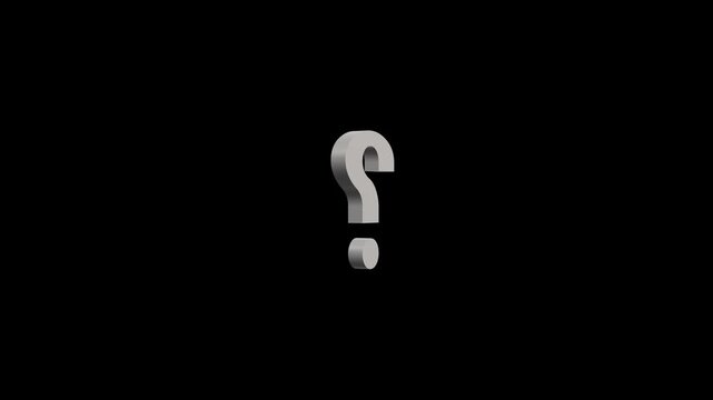 3 d rotating question mark symbol on black background, minimalist motion for faq and problem solving concepts