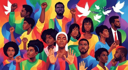 Fototapeta premium Diverse group of people standing together in unity holding hands in a circle showing teamwork and solidarity outdoors