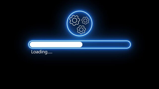 Vibrant Neon Loading bar downloading bar loading screen pixelated progress animation Loading Transfer Download 0-100%. Neon loading bar cyberpunk style