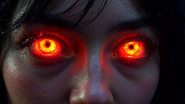 Dynamic Closeup of a person with glowing red eyes representing Generative AI and Creative Energy