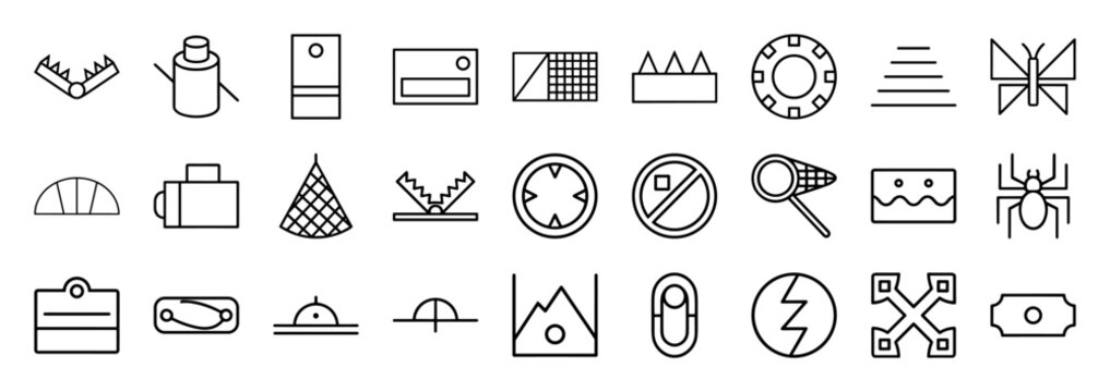 Animal trap and pest control minimalist line icon set