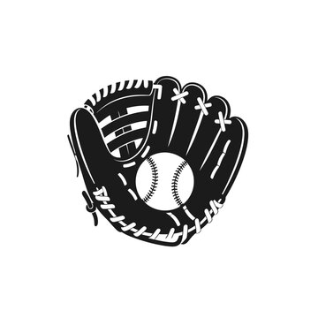 Baseball Glove and Ball Silhouette Graphic Design.