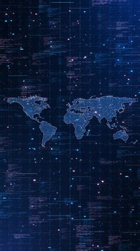 Digital World Map with Global Data Connectivity Code world map made of dots and data points over a grid of source code. Perfect for international business, global networking, and cloud computing