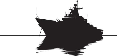 Silhouette of a modern warship at sea vector illustration with reflection © MdSaddam