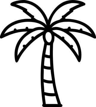 Summer outline vector icon of palm tree, symbol of tropical paradise and relaxation.