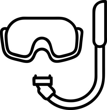 Summer outline vector icon of snorkel and mask, symbol of underwater adventure and tropical leisure.
