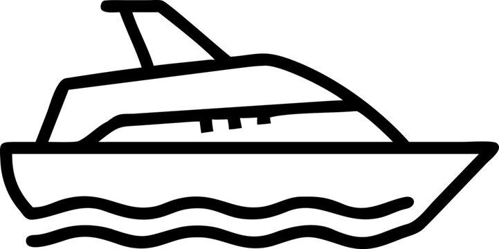 Summer outline vector icon of yacht, symbol of seaside adventure and luxury travel.