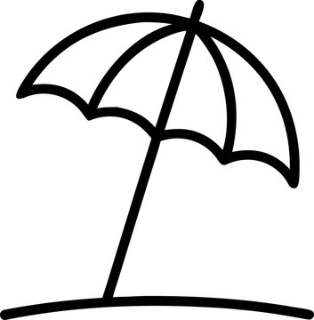Summer outline vector icon of beach umbrella, symbol of seaside relaxation and holiday leisure.