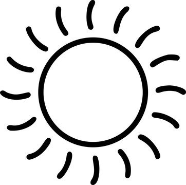Summer outline vector icon of sun, symbol of warmth, tropical energy and holiday joy.