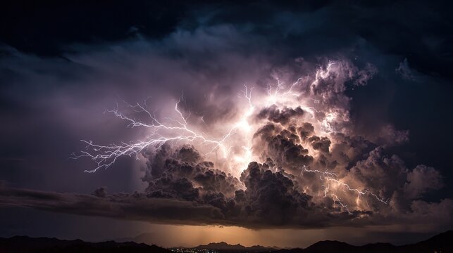 foreboding. A dramatic lightning storm illuminates a dark landscape, capturing the raw power of nature with glowing cloud details. ESG reports.