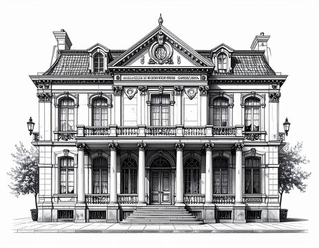 Detailed vector illustration of a classic European building with architectural details.