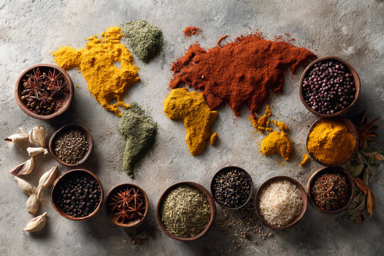 Cultural Diversity Map Created with Colorful Spices Showcasing Global Flavors and
