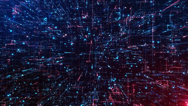 Futuristic Digital Network Data Grid Animation Complex Digital Data Light Nodes glowing lines rectangular nodes digital nervous system. cybersecurity, cloud infrastructure, big data architecture