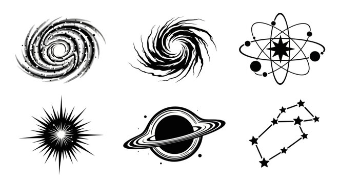 Cosmic Icons: Galaxy, Atom, Starburst, Black Hole, Constellation, Vortex