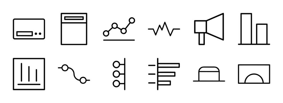 Business analytics and data visualization line icons set.