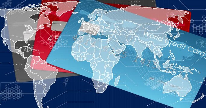 Animation of globe with network of connections and arrows over wind turbine
