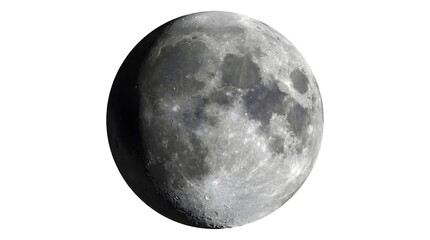 Naklejka premium Waning gibbous moon isolated on white background, lunar phase astronomy celestial body space science