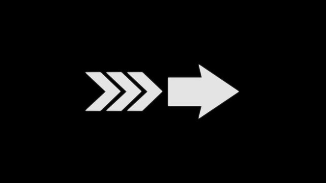arrow pointing left to right direction on black background. right-directional arrow loop animation