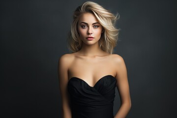 Fototapeta premium Blonde woman posing in a studio portrait, showing elegance and fashion