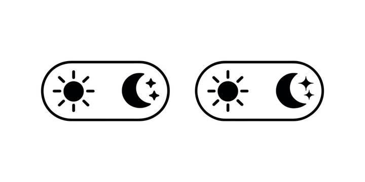 Two toggle switches with sun, moon, and stars icons, representing light and dark mode settings or day and night functionality