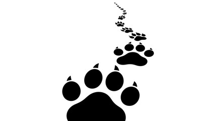 Black animal paw prints creating a trail on a clean white background. © Keysa