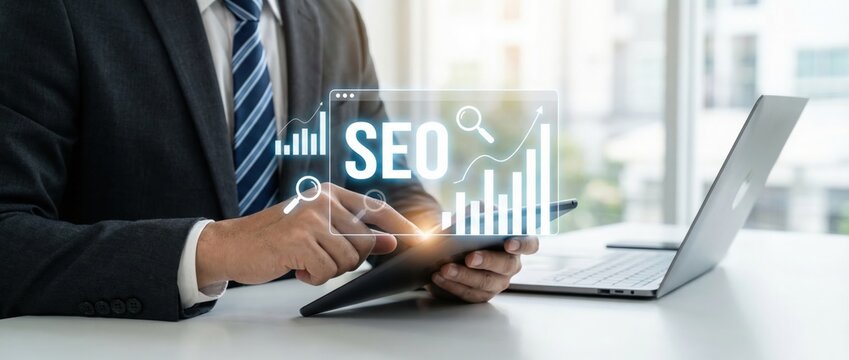 Enhance your digital strategy seo optimization techniques for business growth office space infographic professional environment close-up view marketing insights