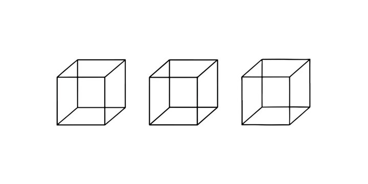 Three wireframe cubes in a row 3d cube geometric shape abstract form cube object graphic design abstract shapes cube symbol