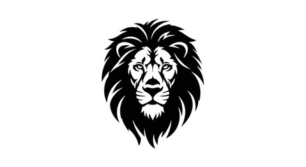 Obraz premium Majestic black and white lion head illustration with powerful mane and fierce expression.