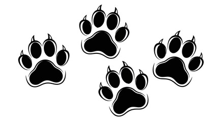 Fototapeta premium Four black animal paw prints isolated on a white background.