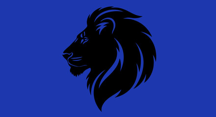Fototapeta premium Majestic Lion Head Silhouette on Blue Background.