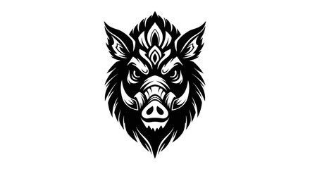 Fototapeta premium Intense Wild Boar Head Illustration in Black and White.