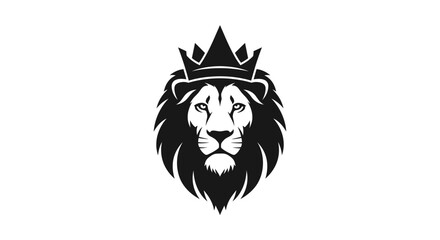 Fototapeta premium Majestic Lion Head with Crown Black and White Vector Illustration.