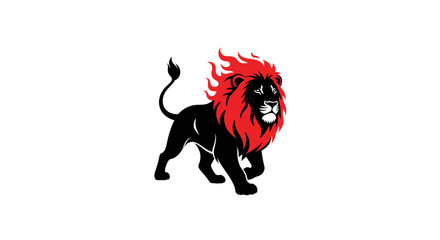 Majestic black lion with fiery red mane walking confidently. © Citra